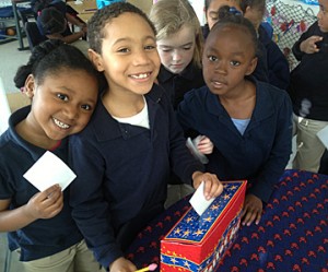 Second graders cast their votes for president